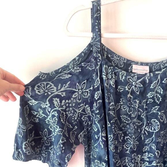 Soft Surroundings Navy‎ Floral Print Cold Shoulder Maxi Dress - Picture 3 of 6